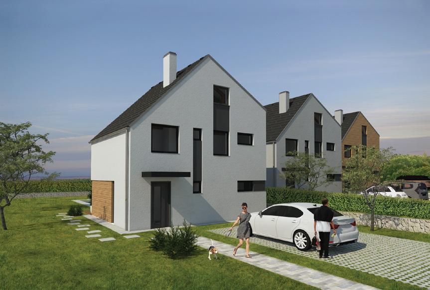 Každý dům má na vlastním pozemku vyřešené dvě parkovací stání, a to pomocí zatravňovacích betonových dlaždic.