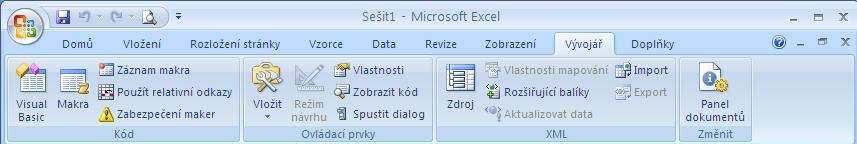 Tvorba testů v aplikaci EXCEL 2007 53 Ovládací prvky formuláře jsou kompatibilní s dřívějšími verzemi aplikace Excel, počínaje verzí Excel 5.0, a lze je použít na listech s makry s příponou XLM.