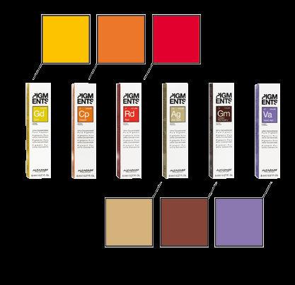 Pigments je řada hluboce koncentrovaných pigmentů se speciálním složením, díky kterému se mohou použít do všech kadeřnických servisů v salonech nebo které může klientka použít i v rámci domácí péče.