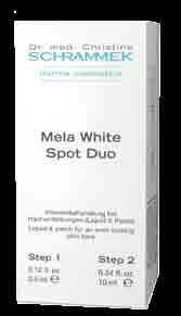 MELA WHITE SPOT DUO INTENZIVNÍ OŠETŘENÍ PRO NEROVNOMĚRNOU BAREVNOST PLETI NA DOMÁCÍ POUŽITÍ I DO KABINY Inovativní kombinovaný výrobek představuje koncentrovanou péči pro redukci získáné