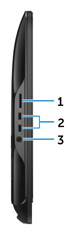 Vlevo 1 Čtečka paměťových karet Čte a zapisuje na paměťové karty. 2 Porty USB 3.