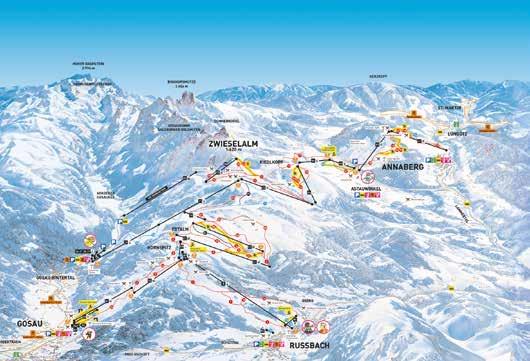 370 km od Prahy Dachstein West 142 km sjezdových tratí (34 km, 96 km, 12 km) Dachstein West o sobě hrdě a oprávněně říká, že je ideálním místem na lyžování pro celou rodinu.