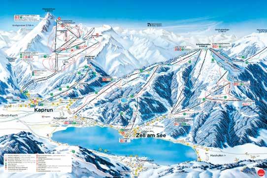470 km od Prahy Zell am See Kaprun 138 km sjezdových tratí (54 km, 55 km, 29 km) Lyžařské středisko Europa Sportregion Kaprun Zell am See tvoří město Zell am See s areálem Schmittenhöhe (77 km tratí)