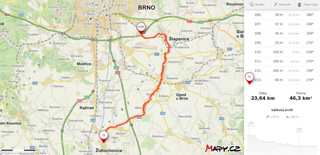 Budoucí stav cyklostezek propojení stávajících úseků z Brna až do Židlochovic (červeně) Jako poslední navazující úsek se nyní projektuje ve spolupráci s