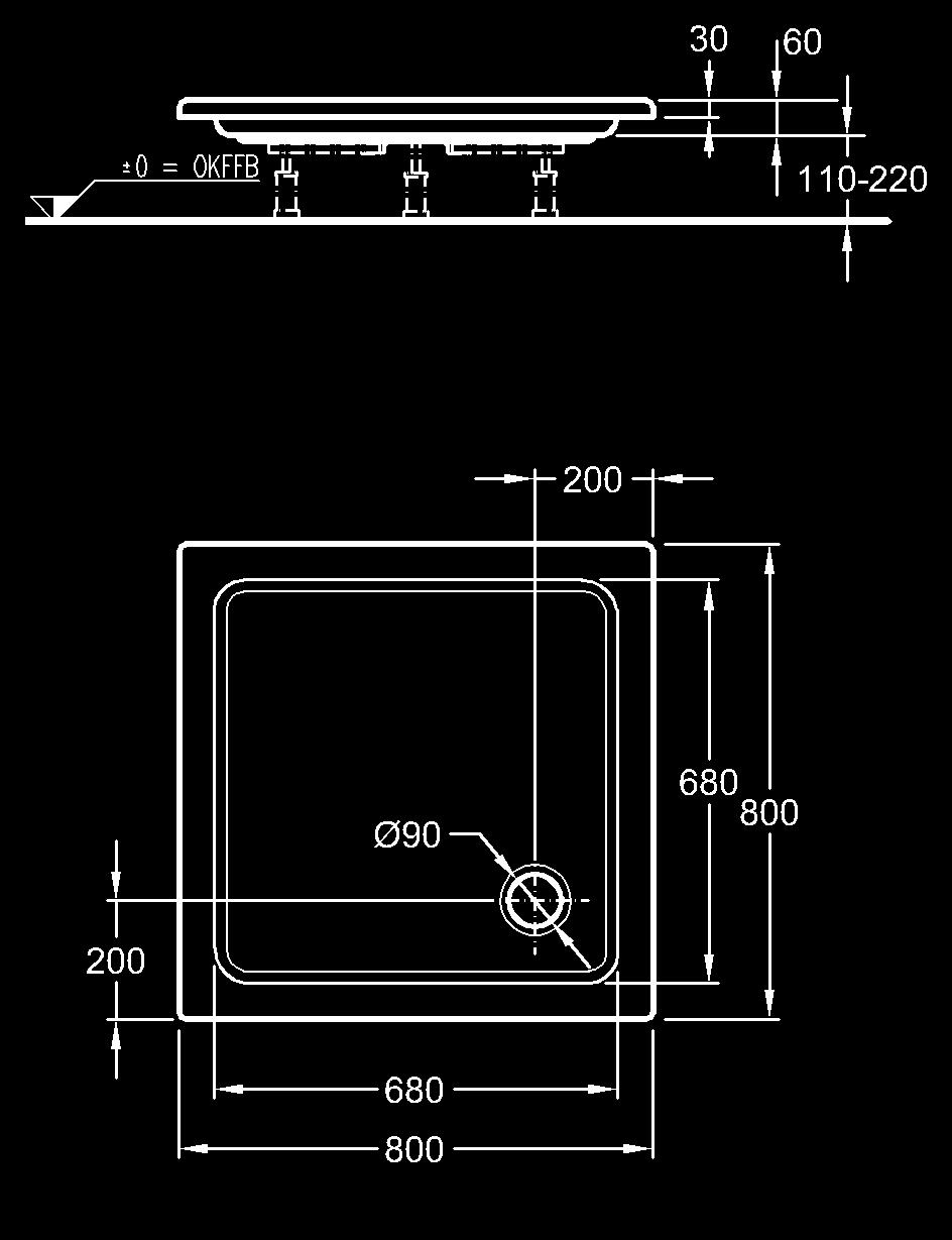 975 11K odtok: 90 mm materiál: sanitární akrylát Krycí panel s