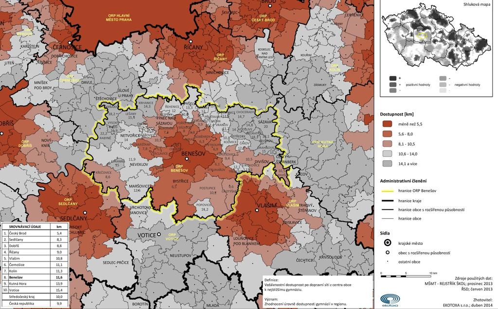 dostupnost z navazujících obcí stejně jako z těch na centrálním