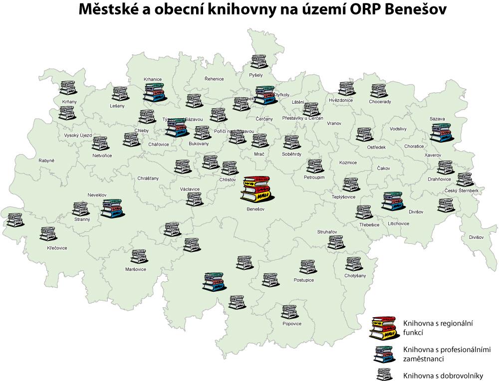 Mapa 5 Městské a obecní knihovny na území SO