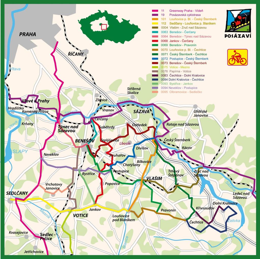 Cykloturistika Mapa 10 Cyklotrasy v území turistického regionu Posázaví probíhající SO ORP Benešov 11 19 Cyklotrasy 2.