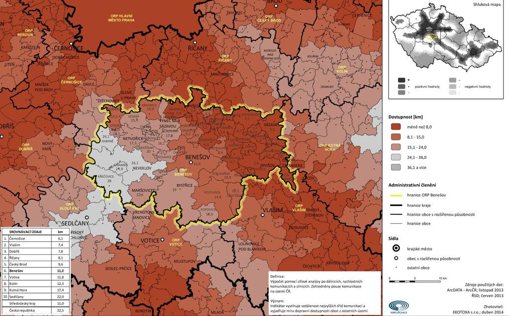 Kartogram 28 Dostupnost území z dálnic a rychlostních komunikací Hlavní dálniční