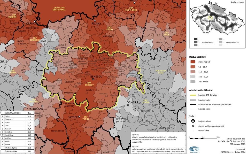 Kartogram 30 Dostupnost železničních stanic na mezinárodní trati Mezinárodní železniční koridor