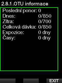 2.2.8 OTU nastavení V tomto menu lze upravovat nastavení a informace o dávce kyslíkové otravy (Oxygen Toxicity Unit, OTU).