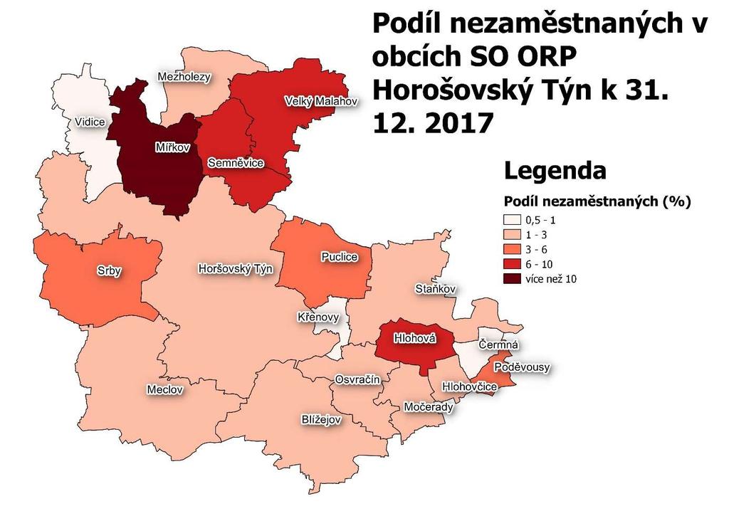 Puclice 8 5 3,69 4,67 10 Semněvice 8 7 6,50 12,73 - Srby 15 12 5,21 8,33 - Staňkov 54 32 2,48 3,03 70 Velký Malahov 12 3 7,19 3,95 - Vidice 1-0,94 - - Zdroj: Český statistický úřad, 2018 Obrázek 5.