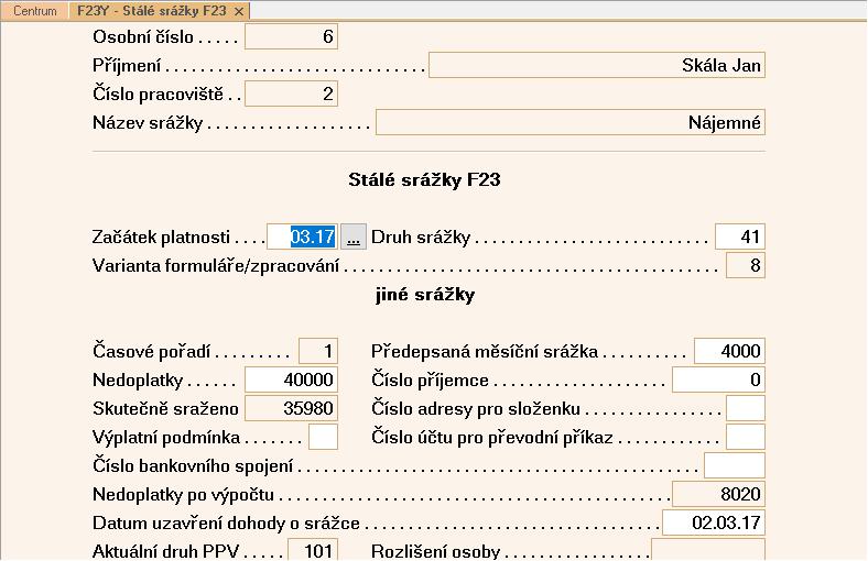 Trvalá srážka daňového bonusu S platností od 03.2017 byla standardní tabulka Srážek (TSRZ) doplněna o tyto nové druhy: 60,03.17,,1,0,1,1,2,1,18,0,0.