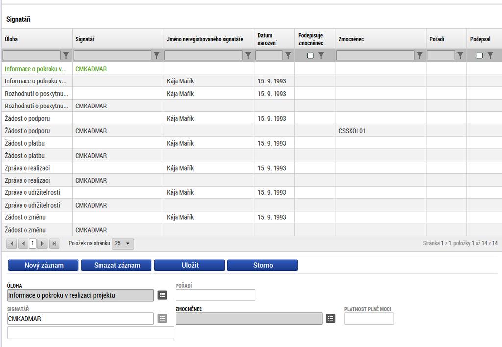 Obrázek 51: Neregistrovaný uživatel v seznamu signatářů 4.2.Plné moci Pro jednotlivé úkony na žádosti o podporu a následně i administraci projektu jsou vyžadována podpisová práva. Např.