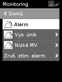 Několik alarmů Pokud je najednou aktivováno více alarmů, na obrazovce se zobrazí poslední alarm a všechny ostatní aktivované alarmy budou uvedeny v seznamu alarmů.