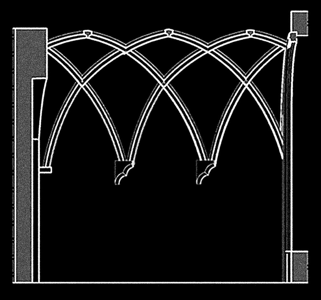 Kolm postranní pohled/fiez identick ch obloukov ch délek krat ích a del ích diagonálních Ïeber v postavení ke konzole obû Ïebra zde zaãínají ve stejné v ce. Ilustrace: Bauer Lauterbach GmbH, 2015.