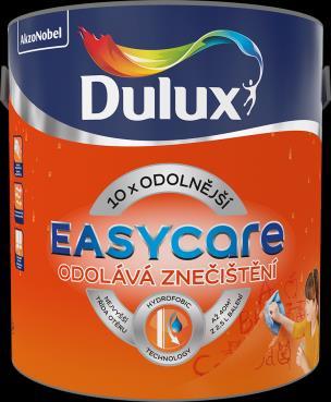 Aktivně odpuzuje vodu a nečistoty Extrémně omyvatelný 10x odolnější proti otěru Matný povrch INFORMACE O PRODUKTU Dulux EasyCare je první interiérová barva s revolučními hydrofobními vlastnostmi.