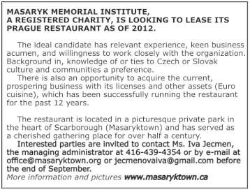 # 1006 Toronto, ON M5S 3G2 Tel./Fax: (416) 929-3432 E-mail: czechevents.novotny@gmail.com www.czechevents.net Ve ãtvrtek 8. záfií 2011, v 15:20 hod.