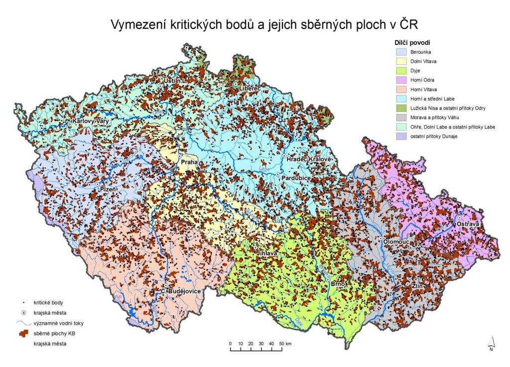 Pro identifikaci a výběr problematických lokalit ve vztahu k přívalovým srážkám byla doporučena tato kombinovaná kritéria: K 1. velikost přispívající plochy 0,3 10,0 km 2, K 2.