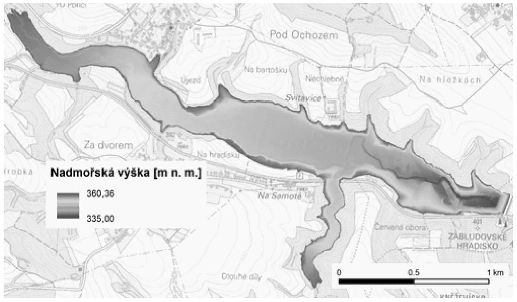 batygrafie, které provedlo Povodí Moravy, s. p. v minulých letech, bude možné posoudit rovněž časový průběh zanášení vodní nádrže sedimenty.
