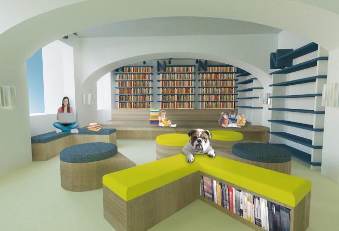 Vizualizace vítězného návrhu modernizace pobočky KJM Na Křižovatce (Zdroj: https://www.fa.vutbr.cz/pages/prispevek.aspx?