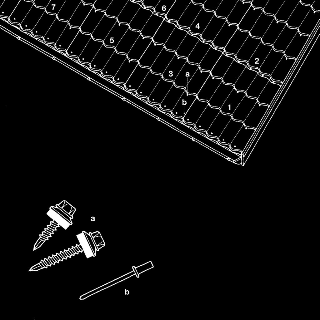 Montáž krytiny Kotvení krytiny Pro kotvení krytiny je třeba používat šrouby s těsnící podložkou z materiálu EPDM.