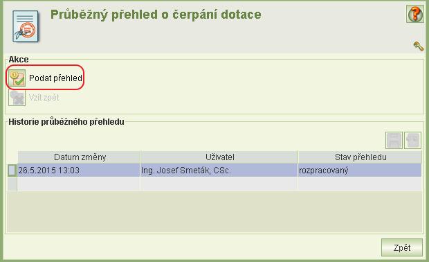 Dokud přehled nepodáte, lze tyto informace o dofinancování, přerozdělení a o výplatách upravovat a s novým otevřením formuláře přehledu se Souhrnné informace o přehledu automaticky do okamžiku podání