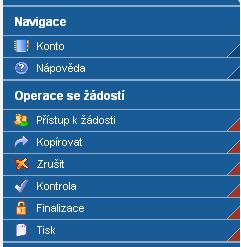Žlutě podbarvená pole jsou pole povinná pro vyplnění žádosti. Bez jejich vyplnění není možné provést finální uložení žádosti.