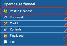 Otevřením záložky je zobrazena tabulka osob s přístupem k žádosti: Název projektu, Kód uživatele (e-mail uživatele), který má k žádosti přístup, Zpracovatel (symbol u osoby, která je zpracovatelem -