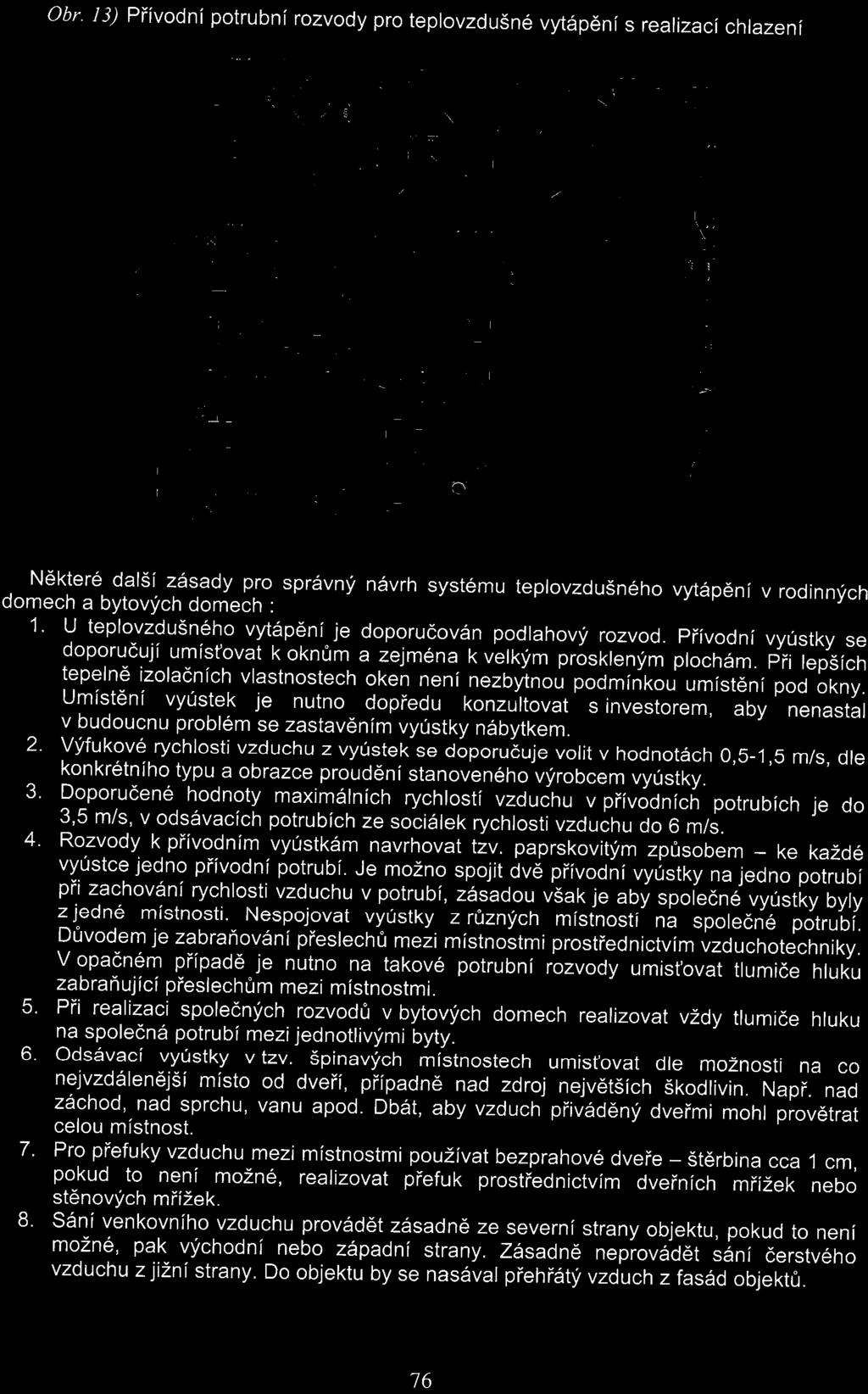Obr. 13) Přívodní potrubní rozvody pro teplovzdušné vytápění s realizací chlazení Některé další zásady pro správný návrh systému teplovzdušného vytápění v rodinných domech a bytových domech : 1.