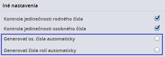 generovaného čísla. Systém nedovolí užívateľovi, ktorý zapne funkciu automatického generovania čísla, zadať dĺžku generovaného čísla s nelogickou hodnotou 0.