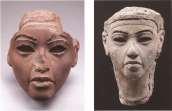 ACHETATON NEFERTITI A ACHNATON Podobnost mezi provedením tváří u Nefertiti (horní a spodní řada, vlevo) a