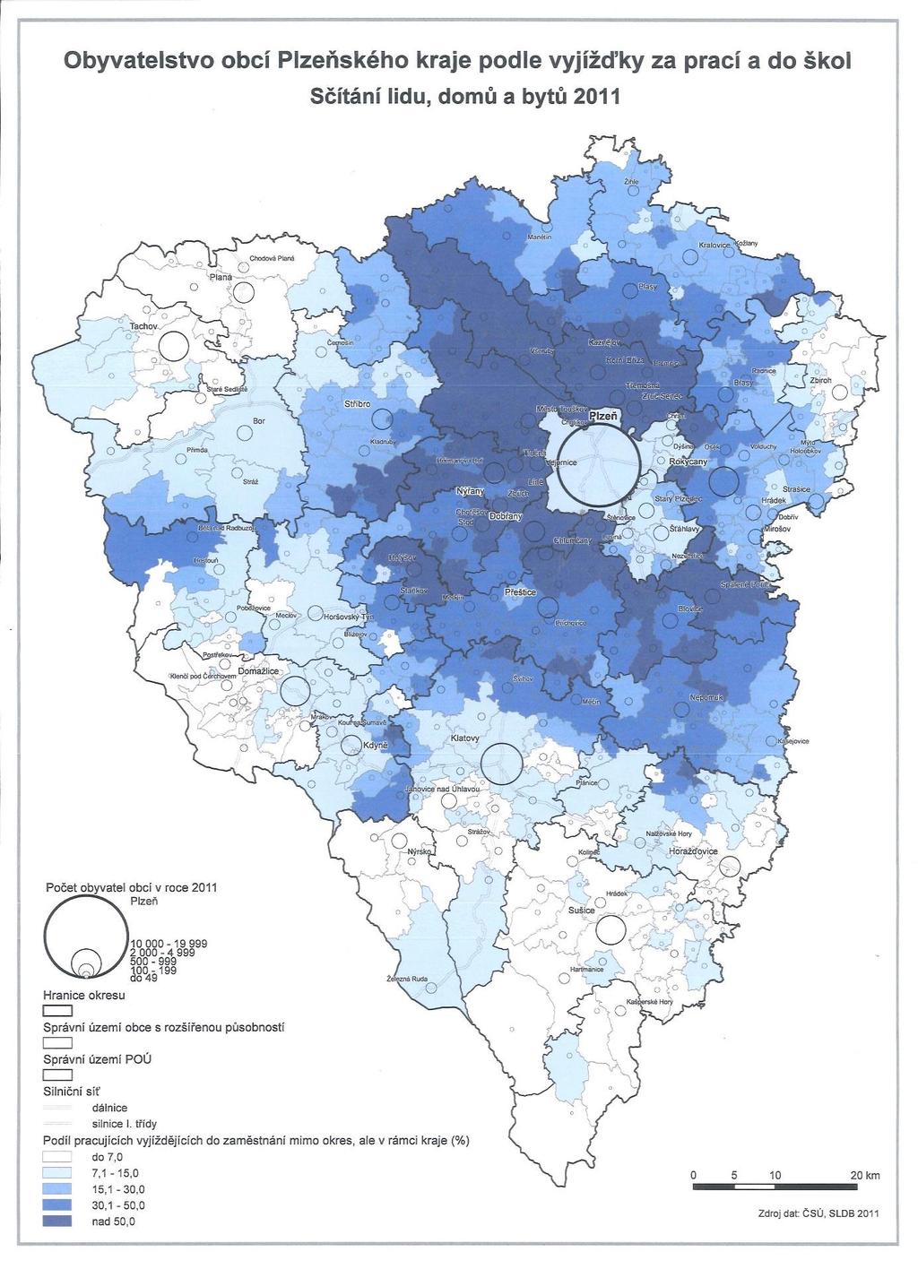 Podíl pracujících vyjíždějících do zaměstnání mimo okres, ale v rámci