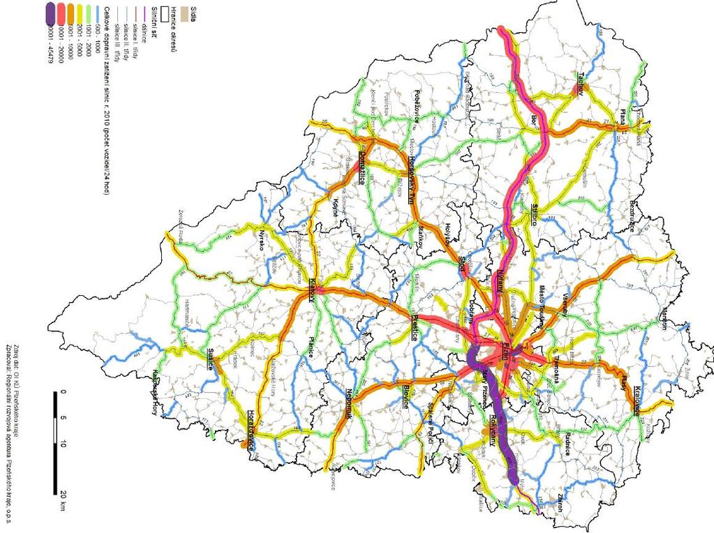 Dopravní zatížení vybraných silnic (2010, zpracovala
