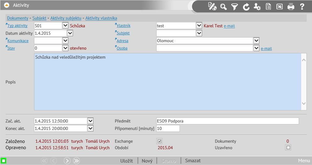 2.13.5 Provedení synchronizace položek z ESO9 do kalendáře v MS Exchange Po založení položky v aplikaci