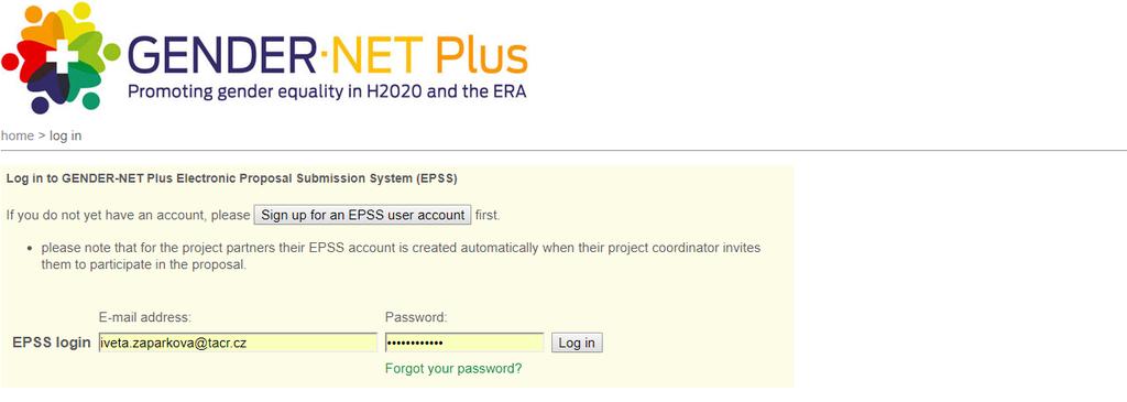 EPSS Systém LOG IN Potvrdit submit projekt v systému můžete