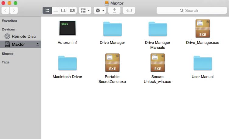 Macintosh Připojte Portable Series externí pevný disk k počítači. Váš operační systém Macintosh nyní vytvoří jednotku s označením Maxtor. Obrázek 5.