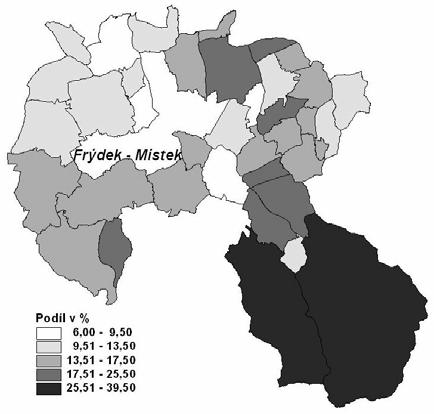 Bytový fond podle výsledků sčítání lidu, domů a bytů v rodinných v bytových Správní obvod 1991 38 134 16 851 21 161 349,1 91,1 3 033 7,4 27,8 2001 39 027 17 623 21 200 359,6 88,6 4 245 9,8 39,1