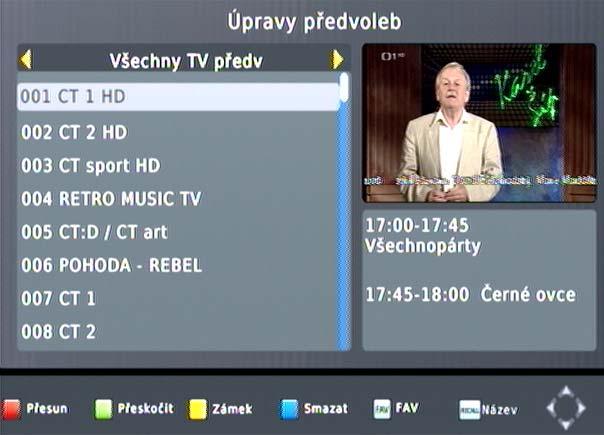 ], [ ] najedete na řádek Úpravy předvoleb a stisknete OK.