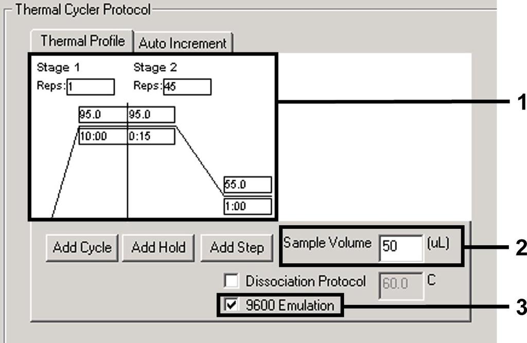 Obr. 8: Vytvoření teplotního profilu. 8.6.1.5 Uložení běhu PCR Na tomto místě můžete uvedená nastavení (Setup) uložit jako masku, abyste je později mohli použít ve změněném nebo nezměněném stavu.