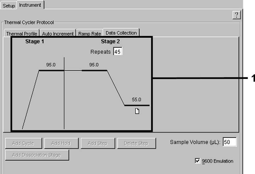 Obr. 22: Sběr dat (Data Collection). 8.6.3.5 Uložení běhu PCR Na tomto místě můžete uvedená nastavení (Setup) uložit jako masku, abyste je mohli později použít ve změněném nebo nezměněném stavu.