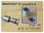 miniledpoint vestavné LED svítidlo malého výkonu. Duralové tělo, přírodní povrch po jemném MiniLEDpoint 01 obrobení, průměr 18 x 15.