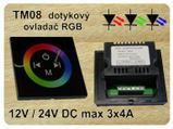 Montáž do krabice LK80x28T 12/24 V 3x4A rozměry 88x86x36mm 750 750 dotykový ovladač RGB 555644 2,4GHz černé nebo bílé RGB