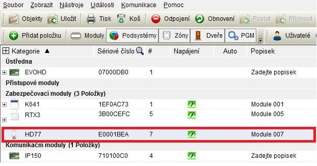 3. V programovací liště HD77 klikněte na