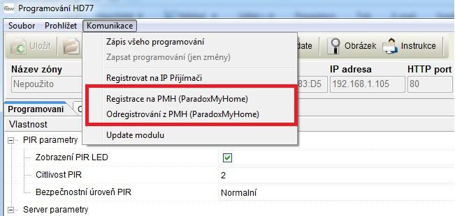 V nastavení komunikace zvolte položku