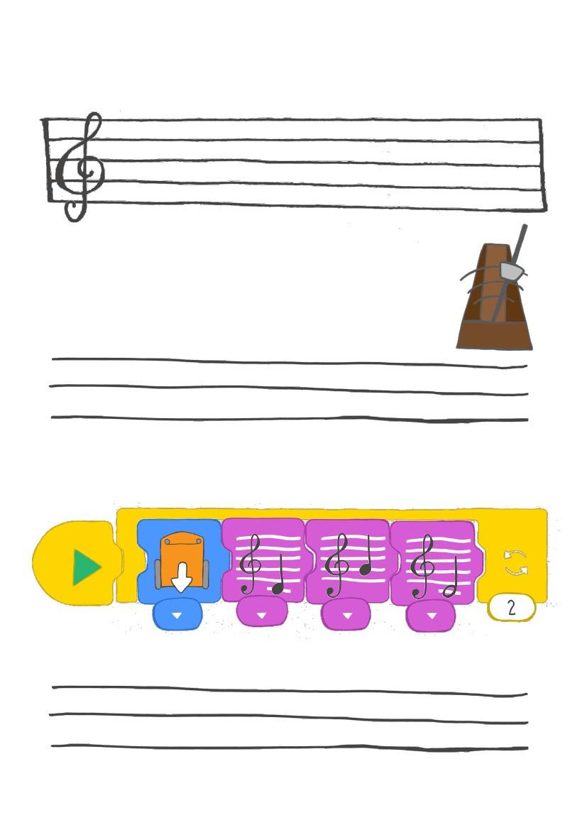 Najděte odpověď 1. Vytvoř vlastní hudební program. Nakresli si do linek noty, které jsi použil ve svém programu, jako např. Happy Birthday. 2. Najdi blok metronomu.