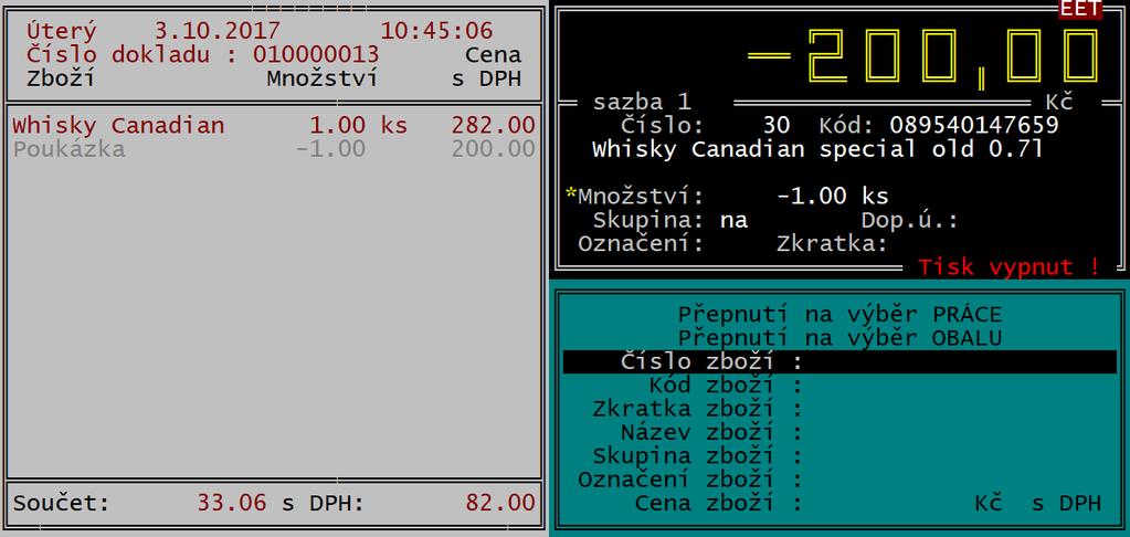 Při uplatnění poukázky se namarkuje prodávané zboží a stejným postupem se k