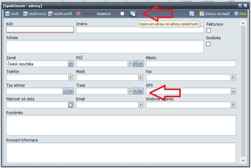 Dodací adresy Do evidence dodacích adres přibyla možnost