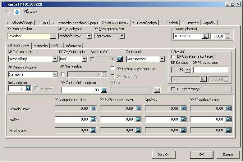 Po zakoupení a instalaci systému HELIOS Orange máte již základní Druhy pohybů nadefinované.