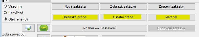 2) Spuštění zakázky z přehledu zakázek v tomto formuláři uživatel musí nalézt potřebnou zakázku, označit ji a ve spodní části formuláře stisknout tlačítko Zobrazit zakázku.